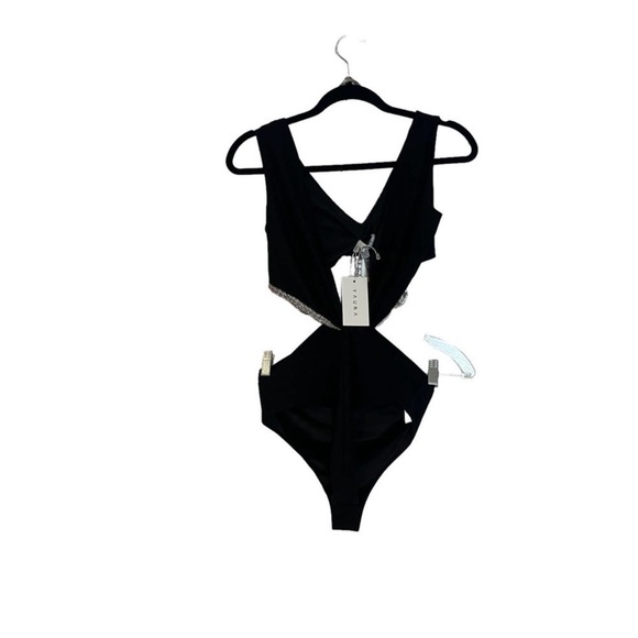 ‼️WOW🤩‼️ Yaura X Revolve Rema Bodysuit Tie Detail Black Size 8 US 6 NWT - Picture 9 of 10